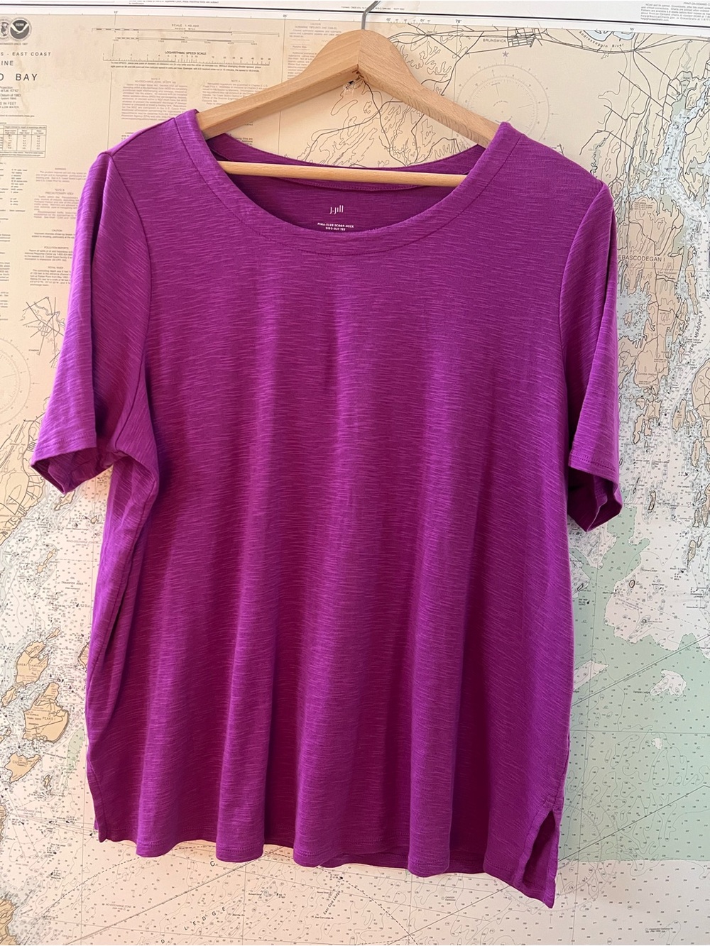 EUC! J. Jill Pima Cotton Slub Scoop Neck Side Slit Tee Solid Pink/Purple XL